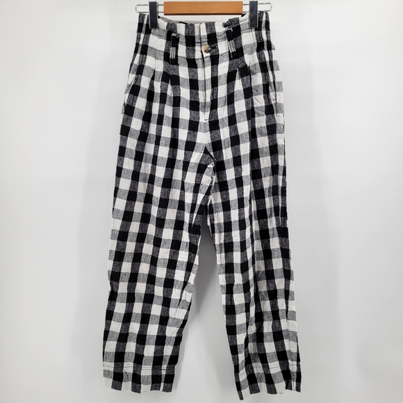 Madewell paper bag pants in gingham black and white 00 - Picture 3 of 7